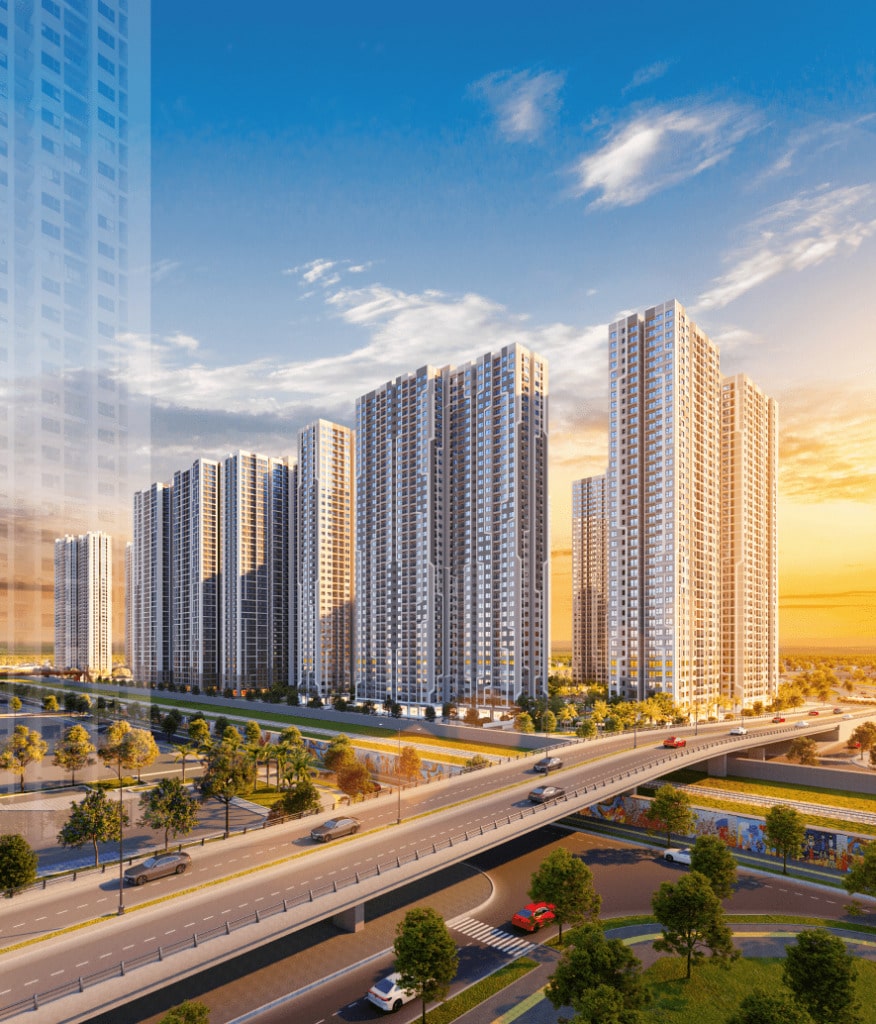 Phối cảnh tòa The Miami Vinhomes Smart City lúc hoàng hôn
