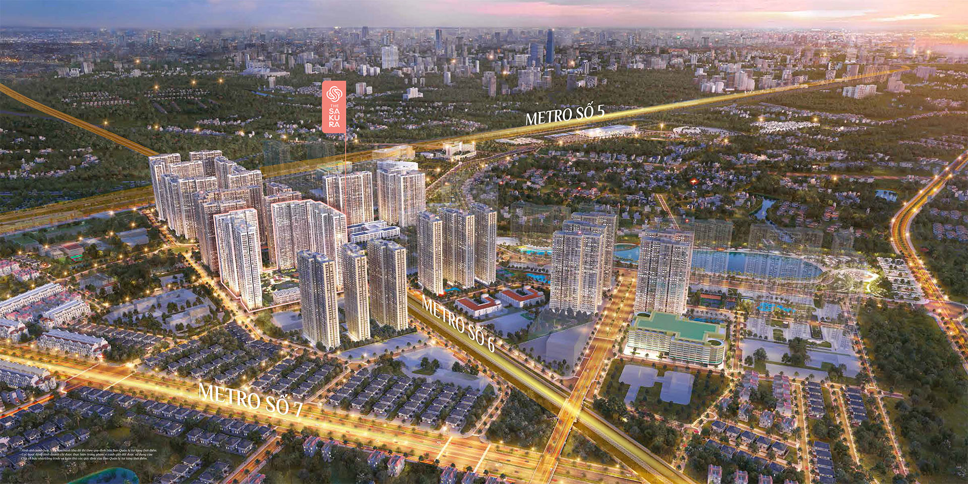 Toàn cảnh Vinhomes Smart City về đêm nơi tọa lạc The Sakura