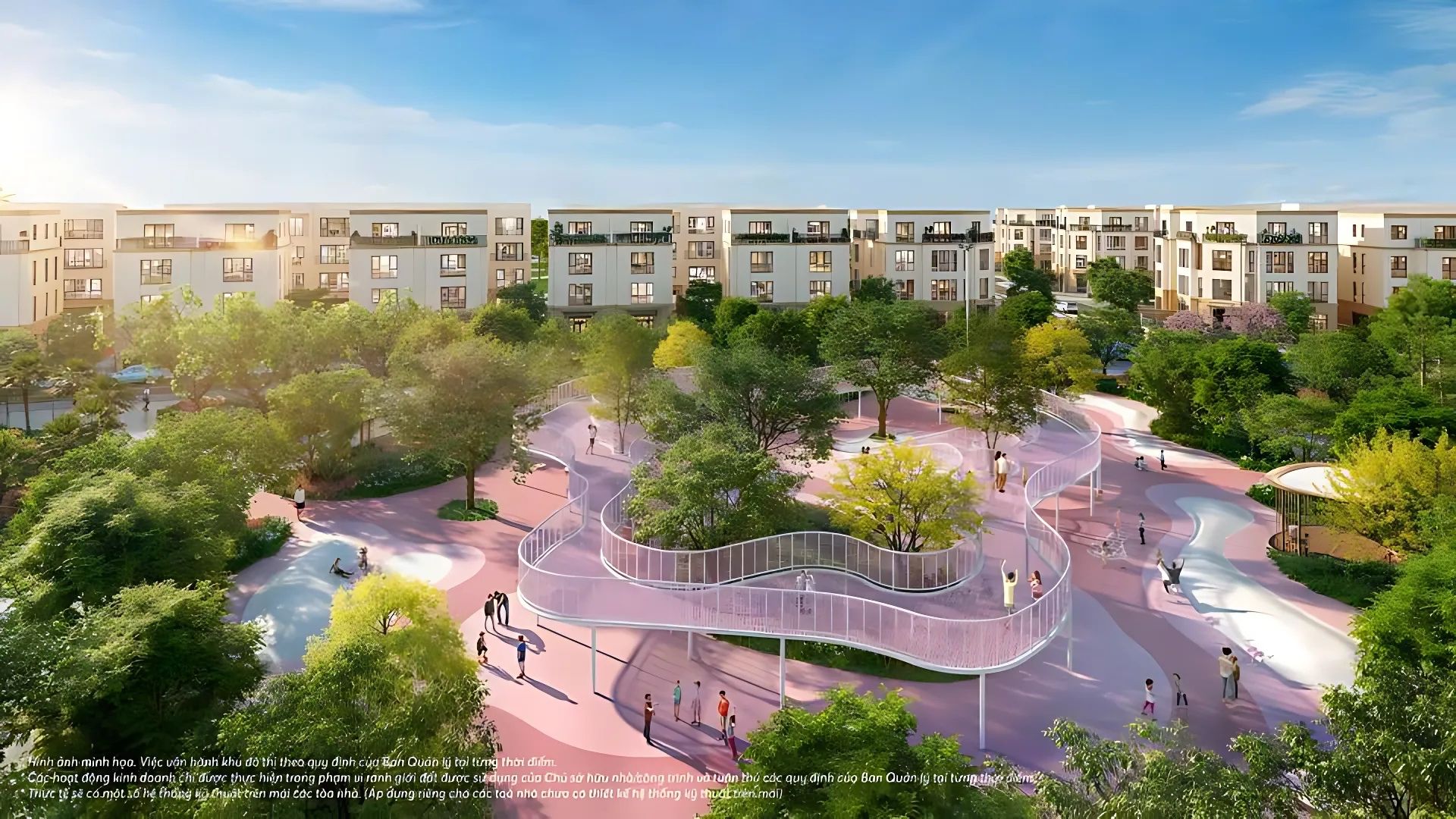 Cầu đi bộ và lối đi dạo trong công viên Vinhomes Hòa Long Bắc Ninh