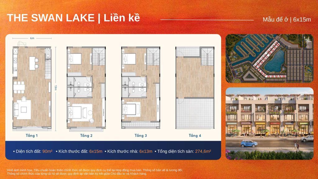 Mặt bằng nhà liền kề 6x35m The Swan Lake - Vinhomes Green City
