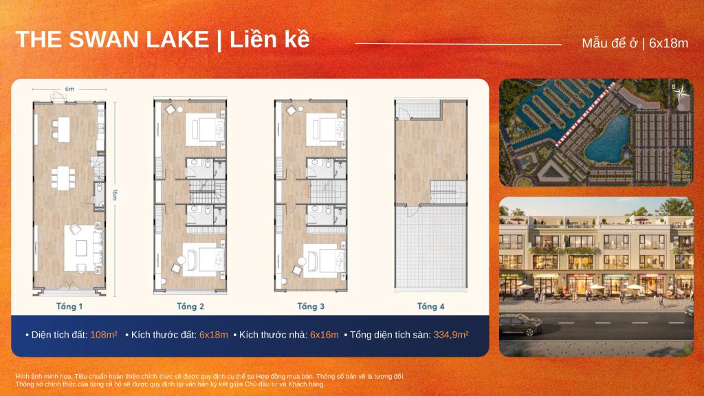 Mặt bằng nhà liền kề 6x18m The Swan Lake - Vinhomes Green City