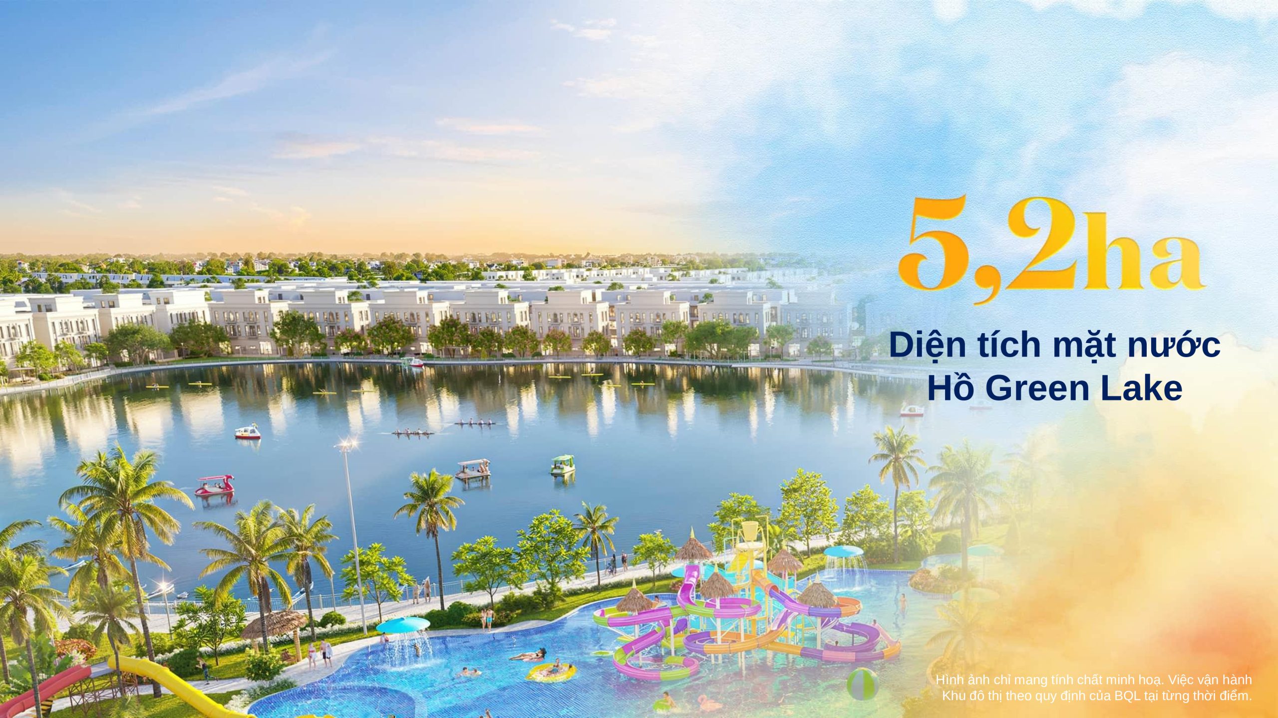 Diện tích mặt nước hồ Green Lake 5.2ha - The Swan Lake Vinhomes Green City