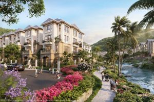 Phối cảnh khu đô thị Vinhomes Hai Van Bay ven sông với hàng cây xanh mát