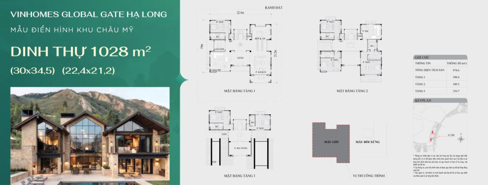Mặt bằng dinh thự 1028m2 khu Châu Mỹ Vinhomes Global Gate Hạ Long