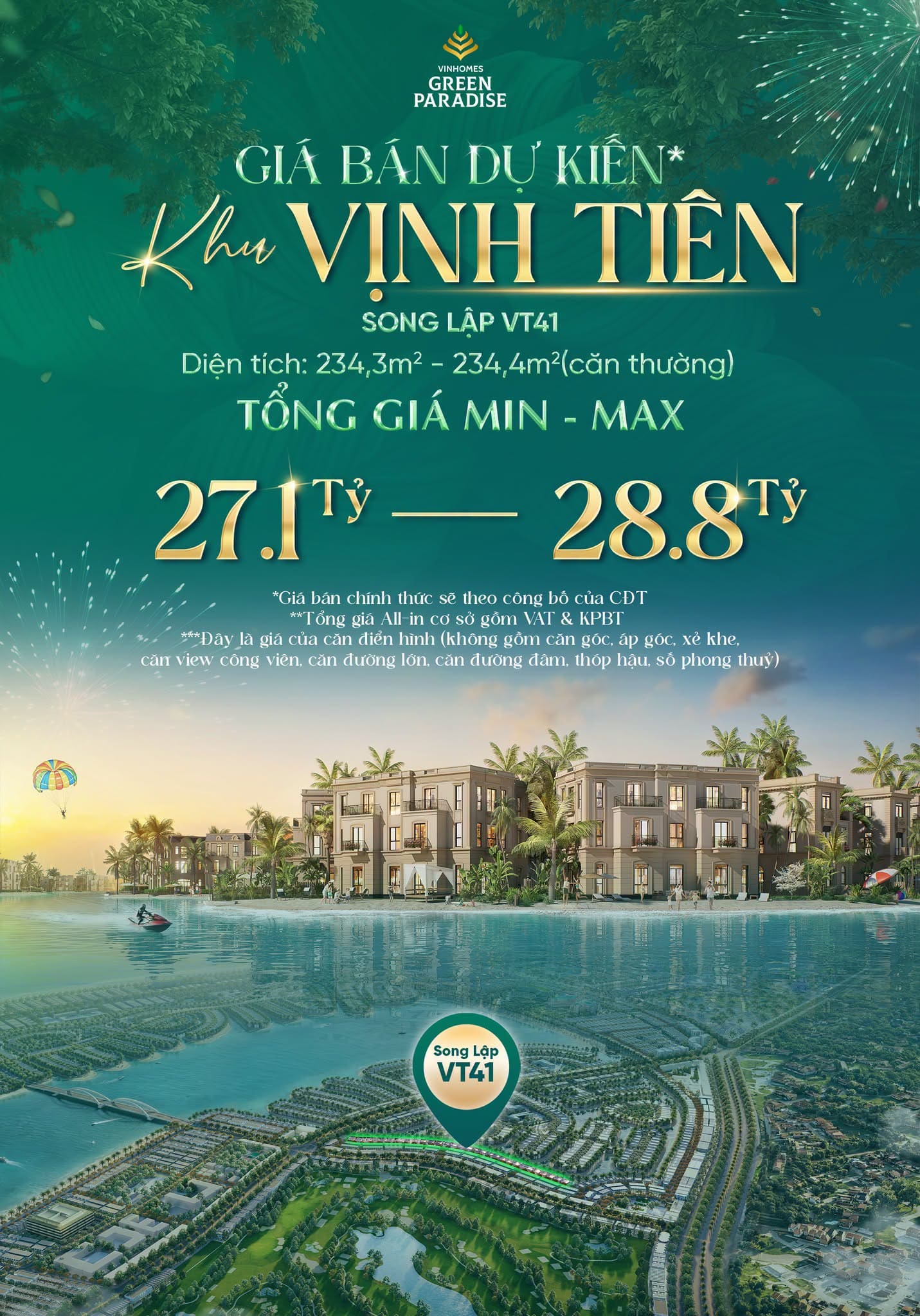 Thông tin giá bán dự kiến biệt thự song lập Vịnh Tiên Vinhomes Green Paradise