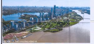 Phối cảnh khu vực tái thiết phường Hồng Hà nhìn từ phía sông Hồng