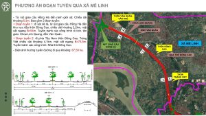 Phương án đoạn tuyến trục đại lộ cảnh quan sông Hồng qua xã Mê Linh với mặt cắt và bản đồ hướng tuyến