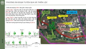 Phương án đoạn tuyến trục đại lộ cảnh quan sông Hồng qua xã Thiên Lộc với mặt cắt và bản đồ hướng tuyến