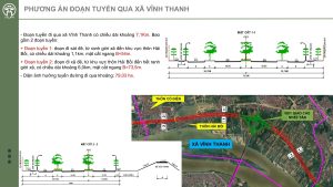 Phương án đoạn tuyến trục đại lộ cảnh quan sông Hồng qua xã Vĩnh Thanh với mặt cắt và bản đồ hướng tuyến