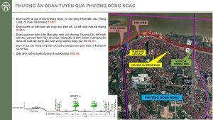 Phương án đoạn tuyến trục đại lộ cảnh quan sông Hồng qua phường Đông Ngạc với mặt cắt và bản đồ hướng tuyến