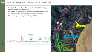 Phương án đoạn tuyến trục đại lộ cảnh quan sông Hồng qua xã Thanh Trì với mặt cắt và bản đồ hướng tuyến