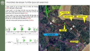 Phương án đoạn tuyến trục đại lộ cảnh quan sông Hồng qua xã Nam Phù với mặt cắt và bản đồ hướng tuyến