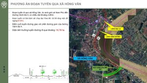 Phương án đoạn tuyến trục đại lộ cảnh quan sông Hồng qua xã Hồng Vân với mặt cắt và bản đồ hướng tuyến